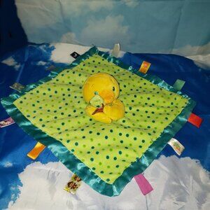 TaGgies Plush Yellow Duck Duckie Lovey Security Blanket 14" Silky Tags EUC